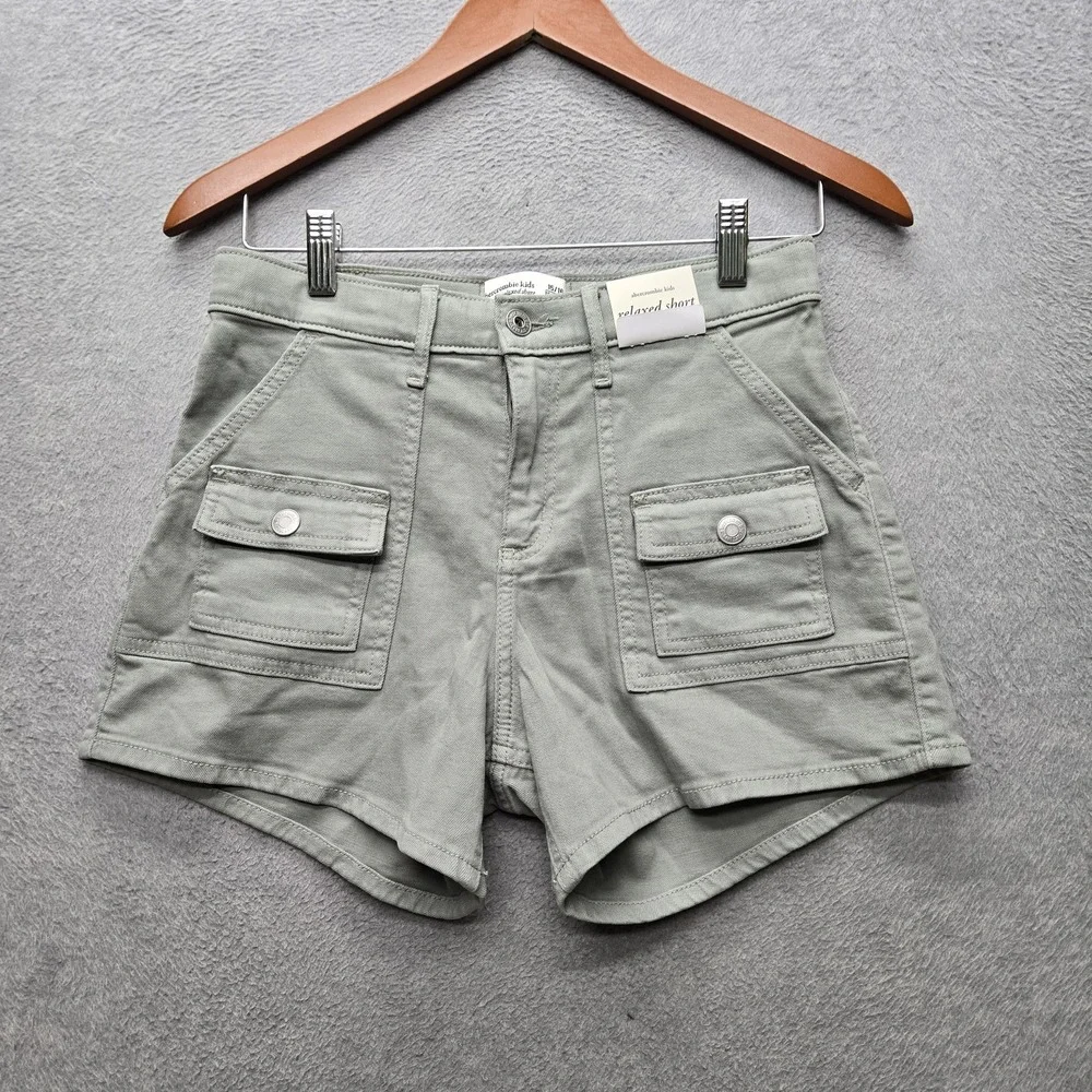 Abercrombie Kids Girls Shorts 15/16 REGULAR Green Cargo Relaxed Utility NWT